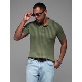 Ombre Men's SLIM FIT viscose vertical stripe polo shirt - olive | Shoptok.si
