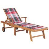 Maison Chic Ležalnik - Sončna ležalnik z rdečo karo blazino trdna tikovina, (22043118) | Shoptok.si