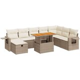 vidaXL Vrtna sedežna garnitura z blazinami 9-delna bež ratan/akacija | Shoptok.si