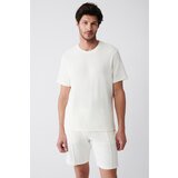 Avva White Unisex Crew Neck Cotton Standard Fit Regular Cut Towel T-shirt Cene