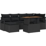vidaXL set vrtnih sofa od 7 dijelova s jastučićima Crna Poly Ratan Akacija, 2-sjedna vrtna sofa s jastučićima Crna Poly Ratan Cijene