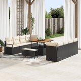 vidaXL 11-delni set vrtnih kavčev s blazinami črno poli ratan akacija | Shoptok.si