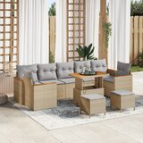vidaXL 10-delni vrtni sedežni set z blazinami bež poli ratan akacija | Shoptok.si