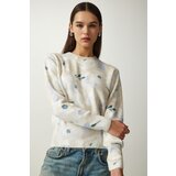 Happiness İstanbul Women's Beige Blue Patterned Soft Textured Knitwear Sweater Cene