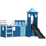  Krevet na kat s toboganom i zavjesama plavi 90 x 200 cm | shoptok.hr