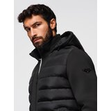 Ombre Quilted bomber jacket with hood and knitted sleeves - black | shoptok.hr