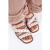 Boto Embellished women's flip flops on flat heel with straps and buckle white Manitte | ePonuda.com