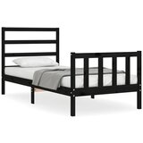 The Living Store Posteljni okvir z vzglavjem črn 90x190 cm trden les - Posteljni Okvir, (21527767) | Shoptok.si