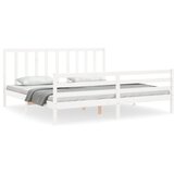 The Living Store Posteljni okvir z vzglavjem bel 200x200 cm trden les - Posteljni Okvir, (21530743) | Shoptok.si