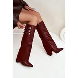 Boto Women's Heeled Boots Turned Shaft Straps With Buckles Burgundy Nirisa | Shoptok.si