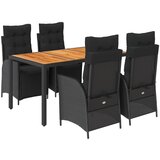  5-dijelni vrtni blagovaonski set s jastucima od poliratana crni Crna Dužina stola 150 cm | shoptok.hr