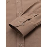 Ombre Men's linen shirt with classic collar and pockets REGULAR FIT - light brown | Shoptok.si