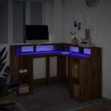  Radni stol s LED svjetlima boja hrasta 130 x 130 x 91 cm drveni | Eponuda.com