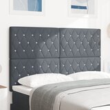 vidaXL vzglavje s kristalnim gumbom, tufted, temno sivo, 160 cm, žamet Cene