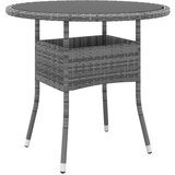 The Living Store Vrtna miza Ø80x75 cm kaljeno steklo in poli ratan siva - Vrtna Miza, (21476359) | Shoptok.si