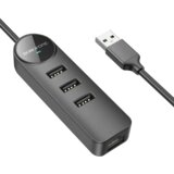 Borofone USB HUB + GLAN Ethernet Adapter DH6 Erudite 4-in-1, USB3.0x3 +RJ45 black | Eponuda.ba