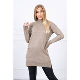 Kesi Sweater with stand-up collar dark beige Cene