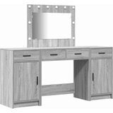vidaXL Toaletna mizica z zrcalnimi lučmi 3 pcs Siva Konstruiran les - - Siva - 59.4 - 78,5 x 41 x 135 cm - 2025- | Shoptok.si