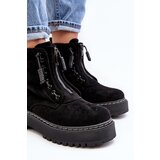 Boto Women's Suede Trapper Boots with Thick Sole and Zipper Black Edivame | ePonuda.com
