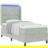 vidaXL Box Spring Postelja z Blazino & LED Svetloba Siva 80x200 cm Žamet | Shoptok.si