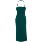 Trendyol Green Fitted Halter Neck Woven Maxi Dress Cene
