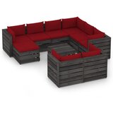  Sedežna garnitura 10-delna z blazinami siv impreg. les | Shoptok.si