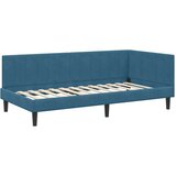 vidaXL Kotna postelja z vzglavjem Modra 90 x 200 cm Žamet | Shoptok.si