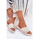 S. BARSKI Leather Women's Slippers With Buckle D&A Beige Cene