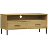 Maison Chic TV omarica - TV stojalo - Televizijska omarica s kovinskimi nogami rjava trdna borovina OSLO, (21701259) | Shoptok.si