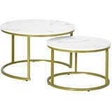  Set pomoćnih stolića 2 ugradbena stolića Ø74 i Ø59 cm mramorni izgled zlatni okvir | shoptok.hr
