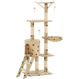  Penjalica za mačke sa stupovima za grebanje od sisala 138 cm bež s uzorkom šapa | shoptok.hr
