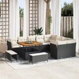 vidaXL 12 delni vrtni kavč set z blazinami črn poli ratan acacia | Shoptok.si