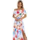 Numoco 194-5 Long summer dress with a belt - colorful flower pattern ? | ePonuda.com