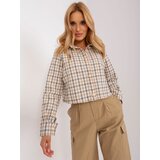 Fashion Hunters Beige short plaid shirt with buttons Cene
