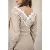 Kesi Women's dress with 3/4 sleeves and lace on the back camel | Shoptok.si