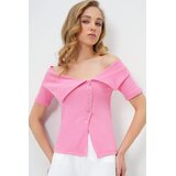 Trend Alacati Stili Ženska bluza kratkih rukava Alc-X13664, Brod izrez, Roze | Eponuda.com