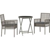  3-delni vrtni bistro set z blazinami siva poli ratan, (22015336) | Shoptok.si