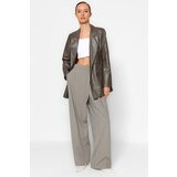 Trendyol Anthracite Imitation Leather Regular Lined Double Breasted Closed Woven Blazer Jacket Cene