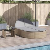 Maison Chic Dvojni Ležalnik - Sončna ležalnik z blazinami bež poli ratan, (22043204) | Shoptok.si