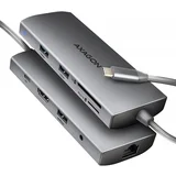HMC-8HLSA USB-C 3.2 Gen 1 Multiport Hub, 3x USB-A + 4K/60Hz HDMI + SD/microSD, Gigabit LAN, Audio, PD 100W - Silver