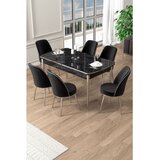 Hanah home trpezarijski set Pale, sto na razvlačenje i 6 stolica, ploča u dekoru crnog mermera, hromirane noge, crna tkanina Babyface | Eponuda.com