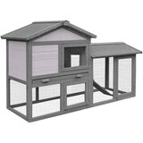 PawHut Zunanja lesena kletka za kunce s hišo, ograjenim odprtim prostorom in streho 147x54x84cm, (20708512) | Shoptok.si