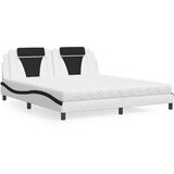 The Living Store Postelja z vzmetnico bela in črna 180x200 cm umetno usnje - Postelja, (21607999) | Shoptok.si