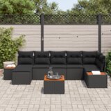 vidaXL 8 delni vrtni kavč set z blazinami črn poli ratan | Shoptok.si