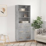 vidaXL Visoka komoda siva betona 69 5x34x180 cm od konstruiranog drva Cijene