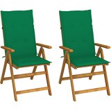  Sklopive stolice na razvlačenje, 2 kom. s jastucima, masivno bagremovo drvo Zelena 120 x 50 x 3 cm | Shoptok.si