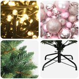  Umjetno božićno drvce s kuglicama 240 cm 300 LED lampica - Zelena 240 cm s LED-ima i ružičastim lopticama | shoptok.hr