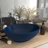 vidaXL Razkošen umivalnik ovalen mat temno moder 40x33 cm keramičen Cene