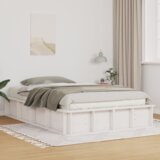 vidaXL posteljni okvir z dvigalnim shranjevanjem Bela 140x200 cm Trden les iz bora | Shoptok.si