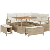 vidaXL 8-dijelni set vrtnog namještaja s jastučićima Bež Poli Rattan Akacija, 2-sjedalna vrtna sofa s jastučićima Bež Poli Rattan, 3-dijelni set za objedovanje u vrtu s jastučićima Bež Poli Rattan Akacija | shoptok.hr
